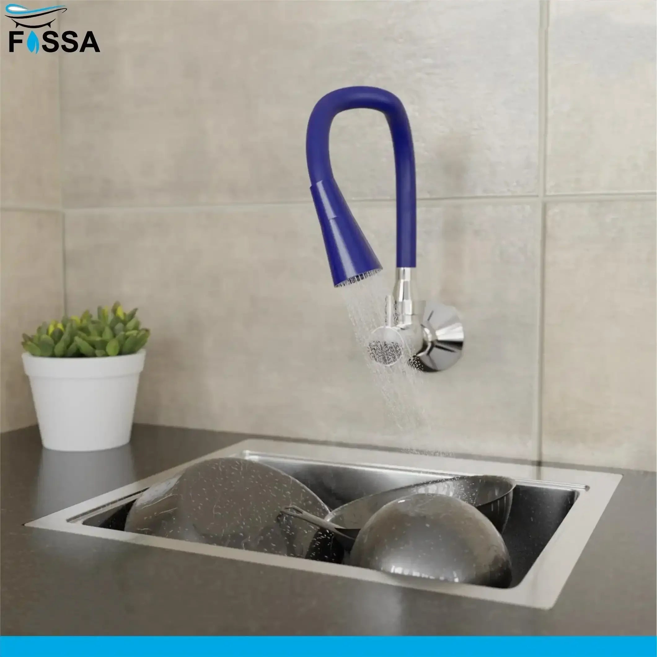 Brass Sink Cock Single-Flow Stainless Steel Flexible 360° Swivel Spout Kitchen Sink Tap Blue - Fossa Home
