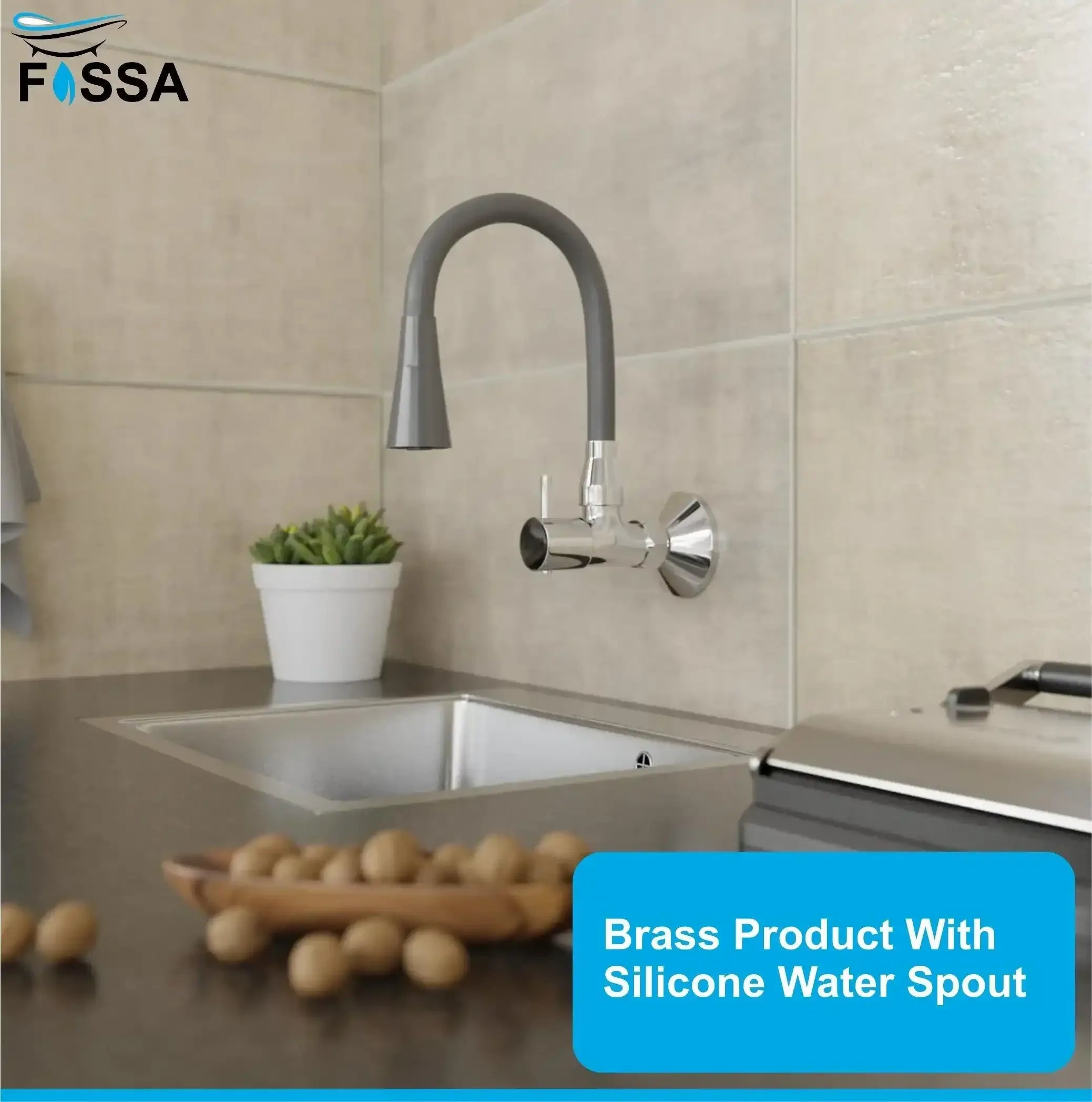 Brass Sink Cock Single-Flow Stainless Steel Flexible 360° Swivel Spout Kitchen Sink Tap Grey - Fossa Home