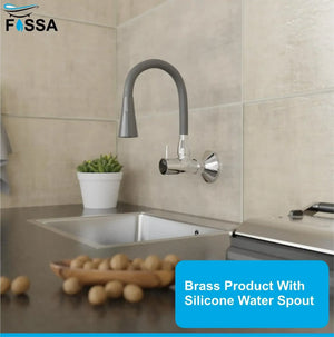 Brass Sink Cock Single-Flow Stainless Steel Flexible 360° Swivel Spout Kitchen Sink Tap Grey - Fossa Home
