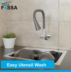 Fossa Brass Sink Cock with Dual Flow Kitchen Faucet with Flexible Swivel Spout (Grey) - Fossa Home