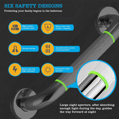 Fossa 16 Inch 304 Stainless Steel Luminous Grab Bar Wall Mounted Safety Balance Handle | Non-Slip for Elderly, Kids | Strong Load Bearing Armrest- Pack of 1 Silver & White (Chrome Finish) - Fossa Home