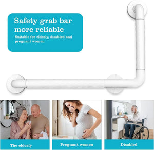 Fossa L-Shaped Stainless Steel 90° Anti-Slip Nylon Grip Grab Bar – Wall Mounted Safety Bar for Bathroom | Toilet Grab Bar for Elderly & Senior Citizens | White - Fossa Home