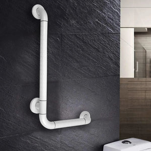 Fossa L-Shaped Stainless Steel 90° Anti-Slip Nylon Grip Grab Bar – Wall Mounted Safety Bar for Bathroom | Toilet Grab Bar for Elderly & Senior Citizens | White - Fossa Home