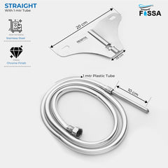 Fossa Stainless Steel Straight Jet Spray with Heavy PVC Hose Pipe 1 Meter for Toilet | Built-in Installation Type Toilet Seat/Commode Spray - Rust-Free, Durable - Fossa Home