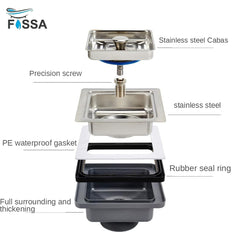 Fossa Square Shaped Premium Stainless Steel PVC Kitchen Sink Coupling for Home - Matte Finish, Rust-Free, Corrosion-Resistant, Durable 4.5 Inches Silver (Square Coupling with Waste Pipe) - Fossa Home