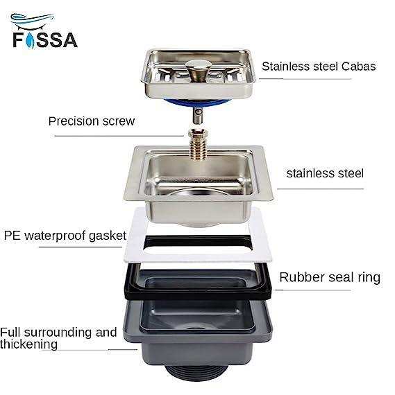Fossa 3.5 Inch Stainless Steel Kitchen Sink Coupling/Basket Square Strainer, Kitchen Sink Strainer with Removable Waste Basket/Strainer Assembly - Fossa Home