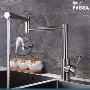 Fossa Kitchen Sink Mixer Tap, Single Handle Stainless Steel 360° Swivel Kitchen Sink Tap, Commercial Modern Brushed Nickel Kitchen Sink Faucet with Flexible Spout Zig Zag Faucet , - Fossa Home