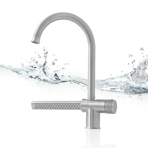 Fossa Kitchen faucets with Waterfall Shower Stainless Steel Single Hole Hot and Cold Water Swivel Pull Down Kitchen Faucet - Silver - Fossa Home