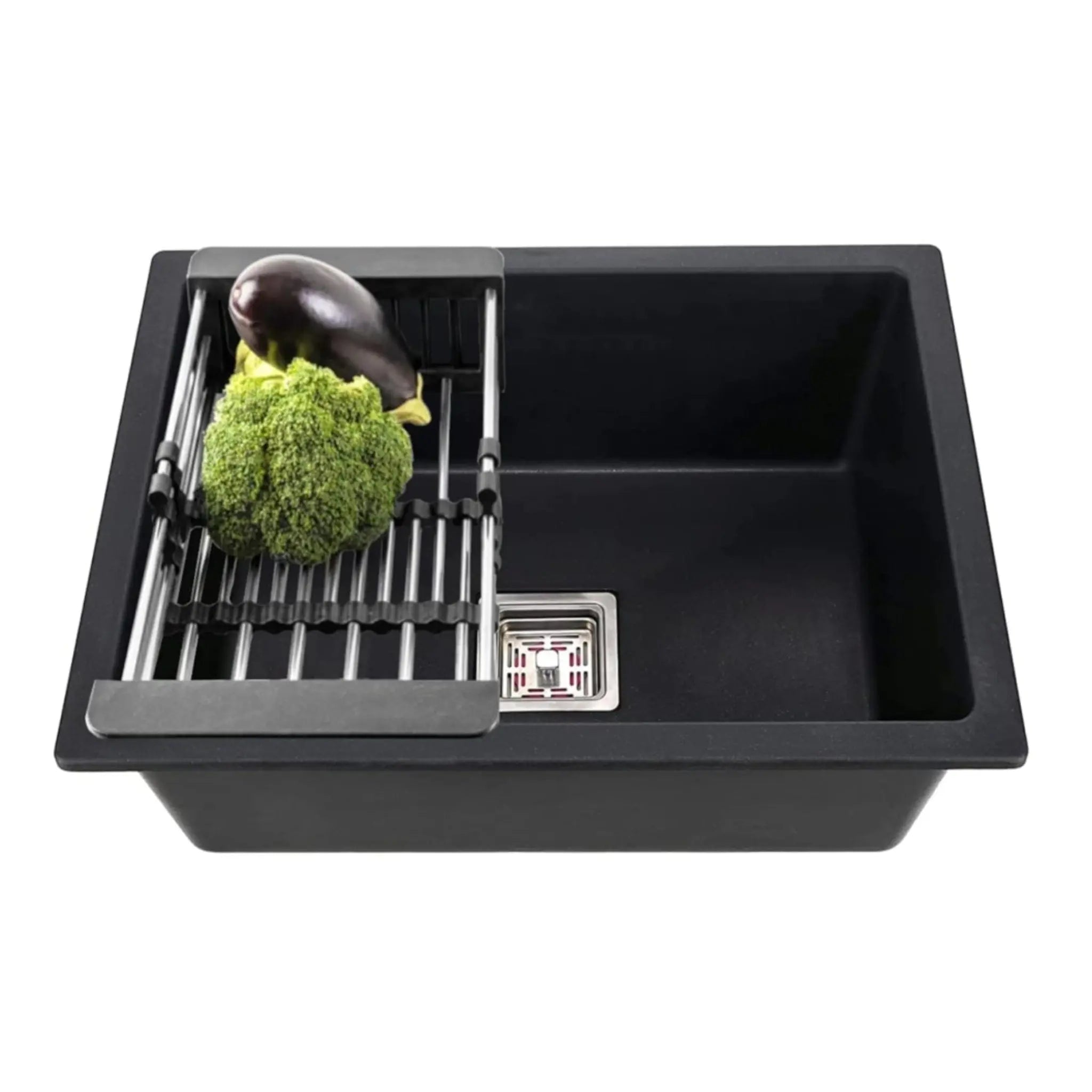 Fossa 24"x18"x09" inch Single Bowl Quartz Kitchen Sink ( Black Stone ) Fossa Home