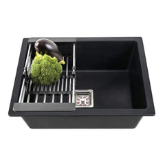 Fossa 24"x18"x09" inch Single Bowl Quartz Kitchen Sink ( Black Stone ) Fossa Home