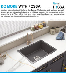 Fossa 24"x18"x09" inch Single Bowl Quartz Kitchen Sink ( Black Stone ) Fossa Home