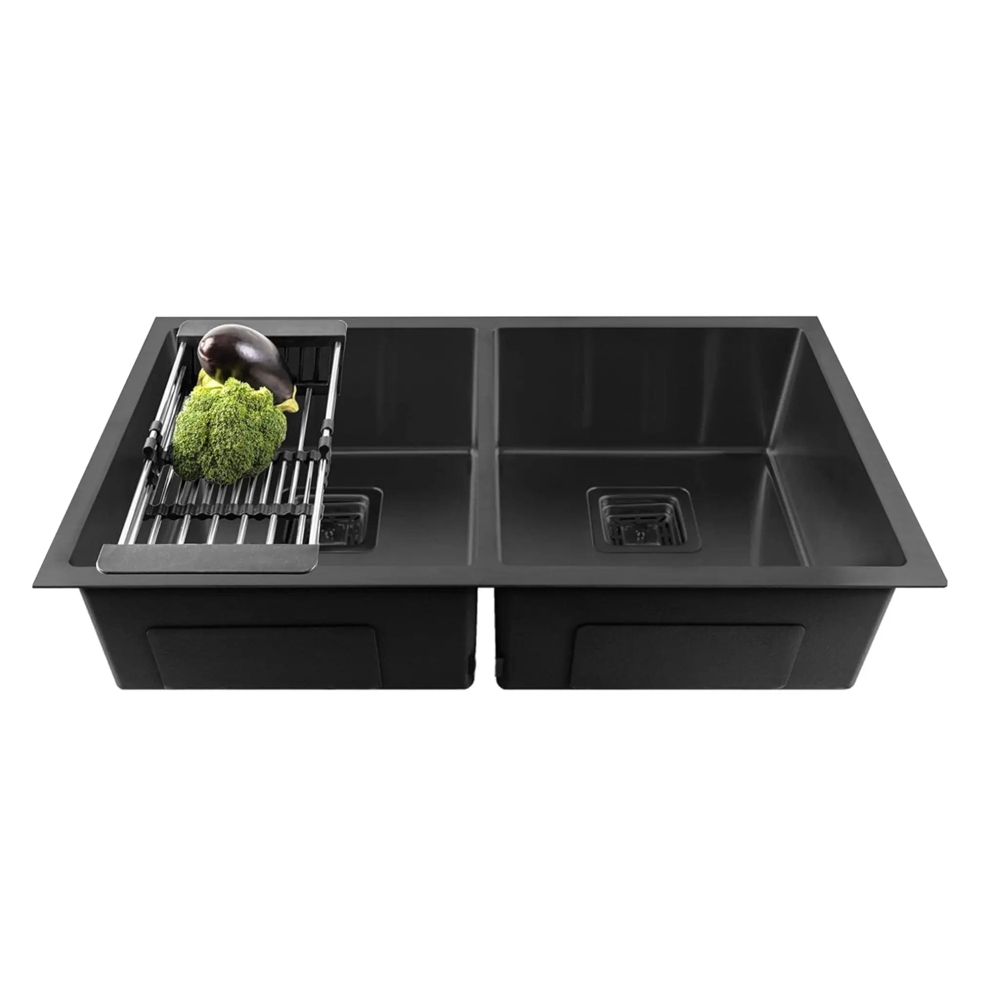 Fossa 32"x18"x10" Inch Double Bowl Premium Stainless Steel Handmade Kitchen Sink Black Fossa Home