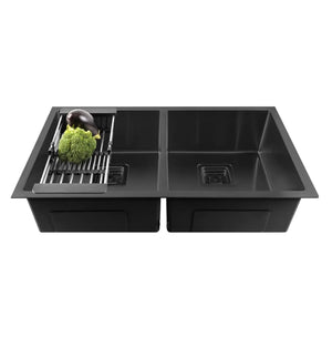 Premium Handmade (32x18x10) Inch Double Bowl Black Stainless Steel Kitchen Sink - Fossa Home