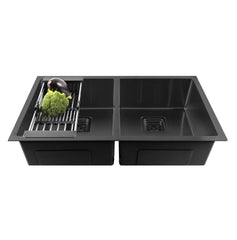 Fossa 32"x18"x10" Inch Double Bowl Premium Stainless Steel Handmade Kitchen Sink Black Fossa Home