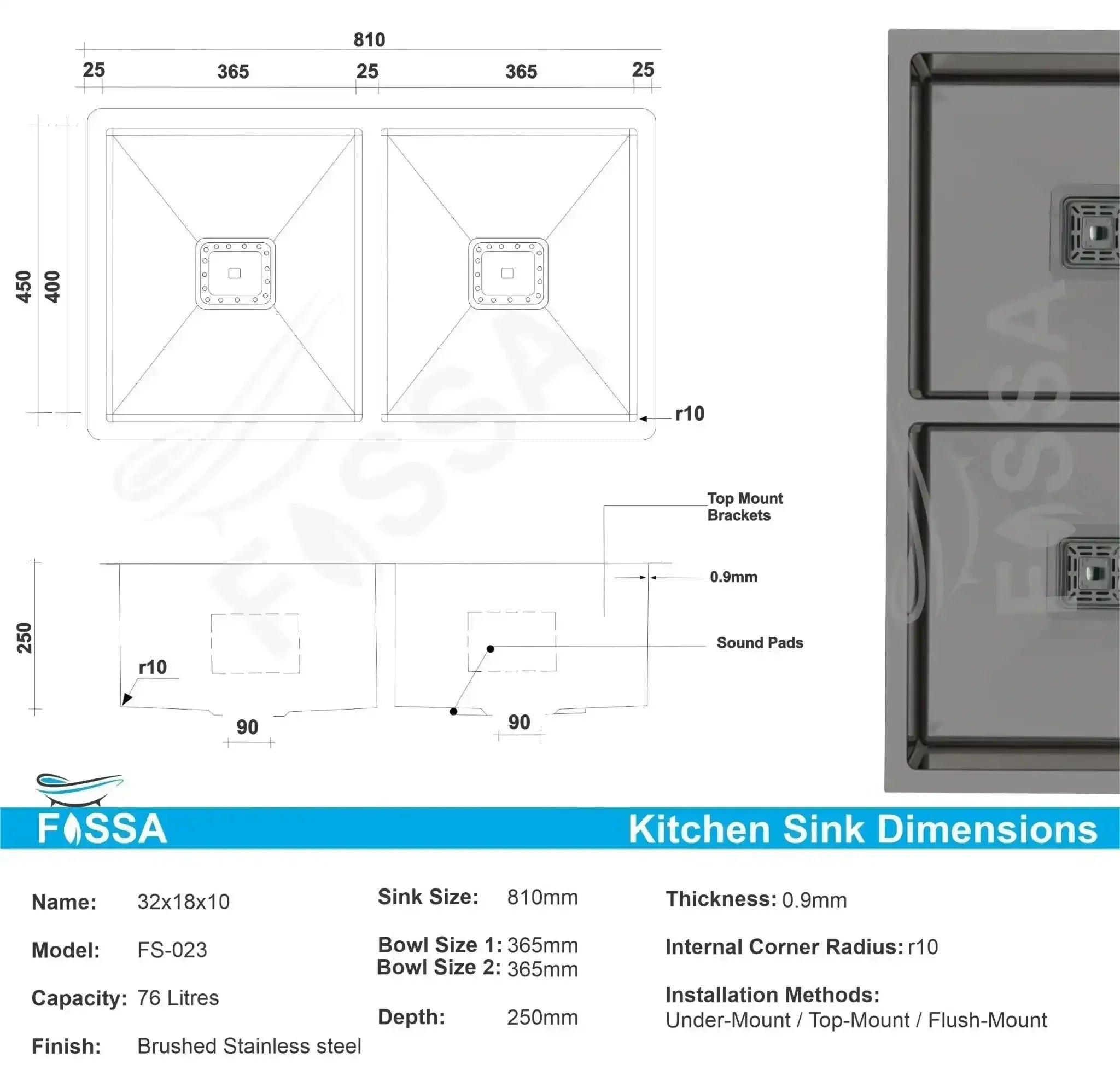 Premium Handmade (32x18x10) Inch Double Bowl Black Stainless Steel Kitchen Sink - Fossa Home