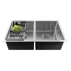 Fossa 32"x20"x10" Inch Double Bowl Premium Stainless Steel Handmade Kitchen Sink Silver Fossa Home