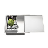 Fossa 32"x20"x10" Inch Single Bowl With Drain Board Premium Handmade Kitchen Sink ( Round Coupling ) Silver Fossa Home