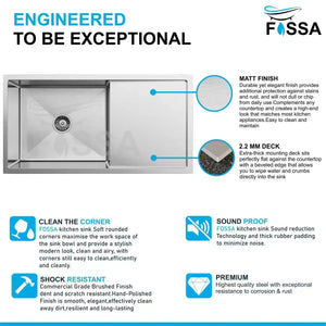 Premium silver Single Bowl Round with Drain Board Handmade Kitchen Sink (32"x20"x10) - Fossa Home