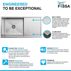 Fossa 32"x20"x10" Inch Single Bowl With Drain Board Premium Handmade Kitchen Sink ( Round Coupling ) Silver Fossa Home