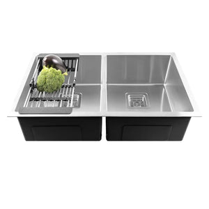 Premium Handmade (37x 18x 10) Inch Double Bowl Silver Stainless Steel Kitchen Sink - Fossa Home
