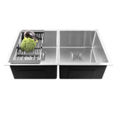 Fossa 37"x18"x10" Inch Double Bowl Premium Handmade kitchen Sink Stainless Steel Silver Fossa Home