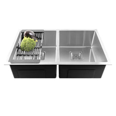 Fossa 37"x18"x10" Inch Double Bowl Premium Handmade kitchen Sink Stainless Steel Silver Fossa Home