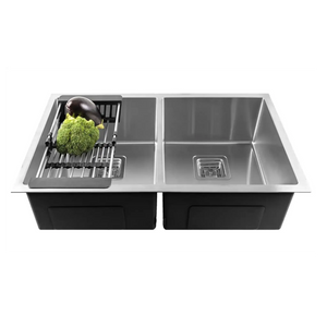 Premium Handmade (40x 18 x 10) inch Double Bowl Silver Stainless Steel Kitchen Sink - Fossa Home