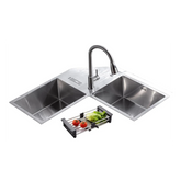 Fossa Corner Sink 36"x36"x10" Double Bowl With Drain Board Premium Handmade Kitchen Sink Fossa Home
