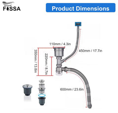 Fossa Kitchen Sink Drain Pipe Kit, Professional Thickened Flexible Drain Pipe Kit Odor Resistant Pop - up Drain Pipe Kit - Fossa Home