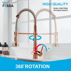 Spring Kitchen Sink Mixer Tap Faucet with Pull-Down Sprayer 360° Hot & cold Rose gold - Fossa Home