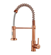 Fossa Kitchen Taps, Kitchen Sink Mixer Tap with Pull Down Sprayer, Kitchen Mixer Taps 1 Hole, 360°Swivel Spring Kitchen Faucet Single Handle Lever, 2 Spray Modes (Chrome Finish) Rose Gold - Fossa Home