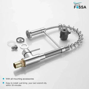Single-Flow Pull-Down 360° Hot & Cold Brushed Nikal Kitchen Mixer Faucet Silver - Fossa Home