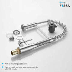 Fossa Kitchen Taps, Kitchen Sink Mixer Tap with Pull Down Sprayer, Kitchen Mixer Taps 1 Hole, 360°Swivel Spring Kitchen Faucet Single Handle Lever, 2 Spray Modes (Chrome Finish) (Silver) - Fossa Home