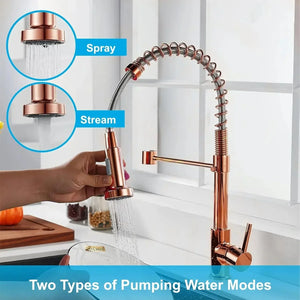 Spring Kitchen Sink Mixer Tap Faucet with Pull-Down Sprayer 360° Hot & cold Rose gold - Fossa Home