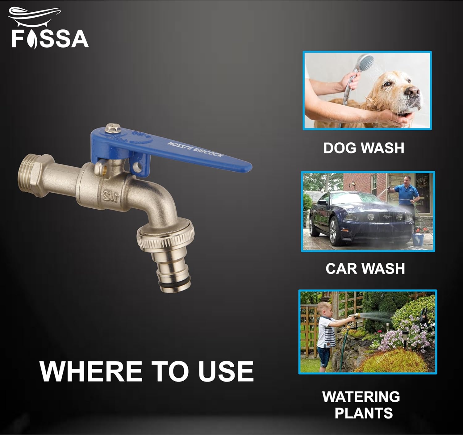 Fossa Nozzle Cock for Bathroom | Washing Machine Tap for Inlet Pipe/Hose | Garden Pipe Tap | Easy Hose Connect Tap | Laundry Dishwasher Hose Connect - Fossa Home