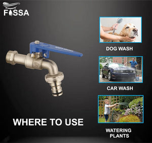 Fossa Nozzle Cock for Bathroom | Washing Machine Tap for Inlet Pipe/Hose | Garden Pipe Tap | Easy Hose Connect Tap | Laundry Dishwasher Hose Connect - Fossa Home
