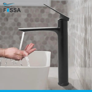 Opera Extended Body Brass Wash Basin Mixer Tap (Black) - Fossa Home