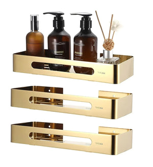 Square Stainless Steel Wall Storage Shelf (Gold) 3 set - Fossa Home