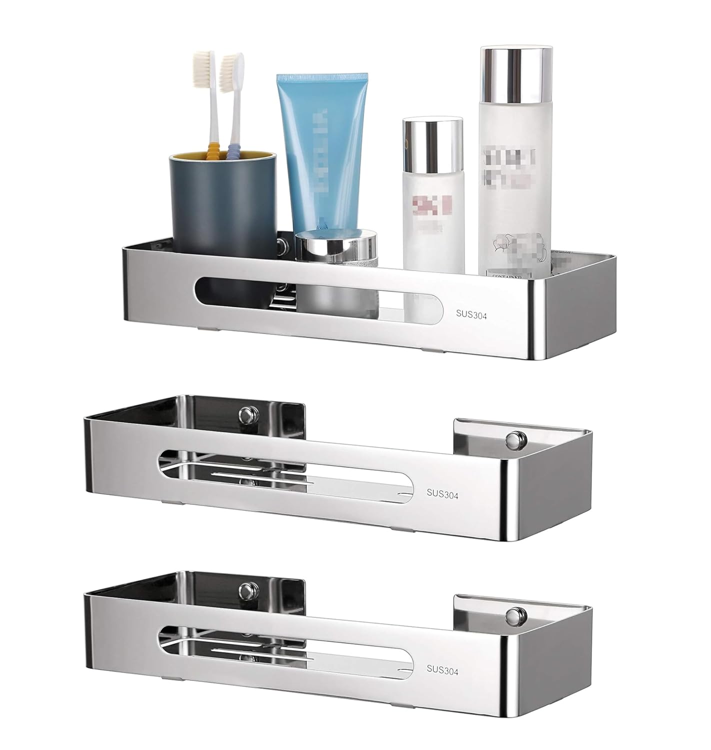 FOSSA Premium Stainless Steel Bathroom Shelf/Kitchen Shelf/Bathroom Shelf and Rack/Wall Storage Shelf/Bathroom Accessories (Silver) 3Pc Set - Fossa Home