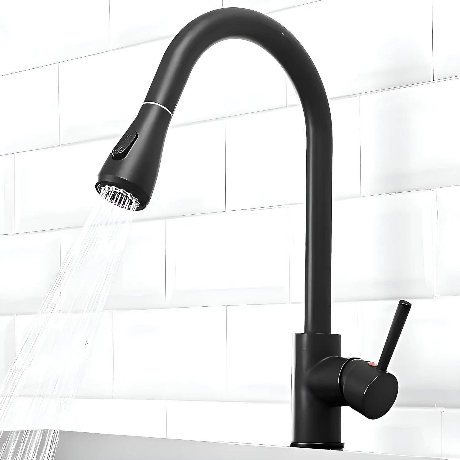 Fossa Kitchen Sink Mixer Tap with Pull Down Sprayer, Single Handle High Pull Out Kitchen Taps, Single Level Stainless Steel Black ( Heavy Weight ) Fossa Home