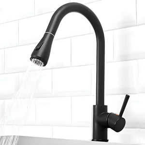 Fossa Kitchen Sink Mixer Tap with Pull Down Sprayer, Single Handle High Pull Out Kitchen Taps, Single Level Stainless Steel Black ( Heavy Weight ) Fossa Home