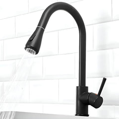Fossa Kitchen Sink Mixer Tap with Pull Down Sprayer, Single Handle High Pull Out Kitchen Taps, Single Level Stainless Steel Black ( Heavy Weight ) Fossa Home