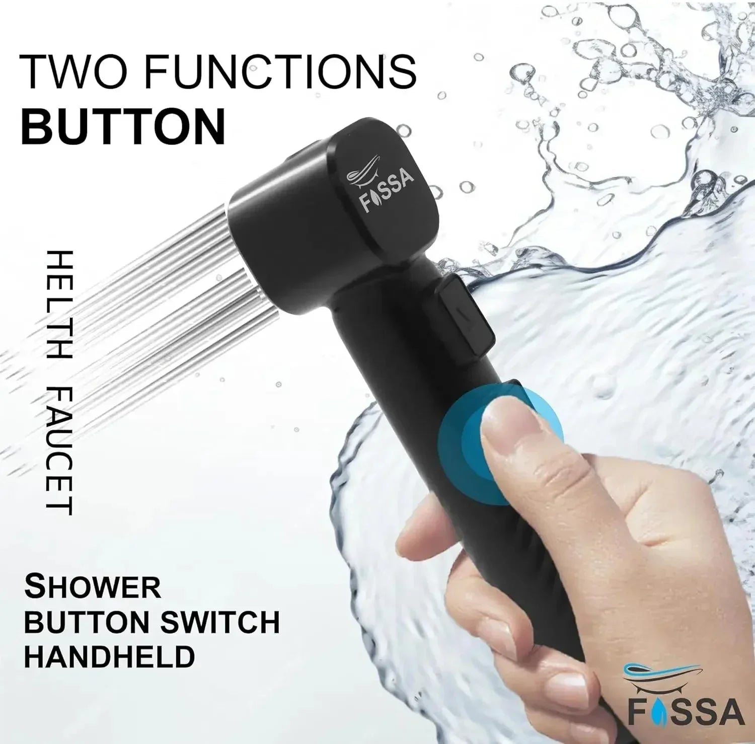 Pearl Black ABS Health Faucet with 1 Meter 304-Grade SS Hose Pipe & Hook - Fossa Home