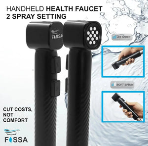 Fossa Rolex ABS Dual Function Health Faucet with Stainless Steel 1Meter Flexible Hose Pipe and Wall Hook, Jet Spray for Toilet Chrome Finish (Black) - Fossa Home