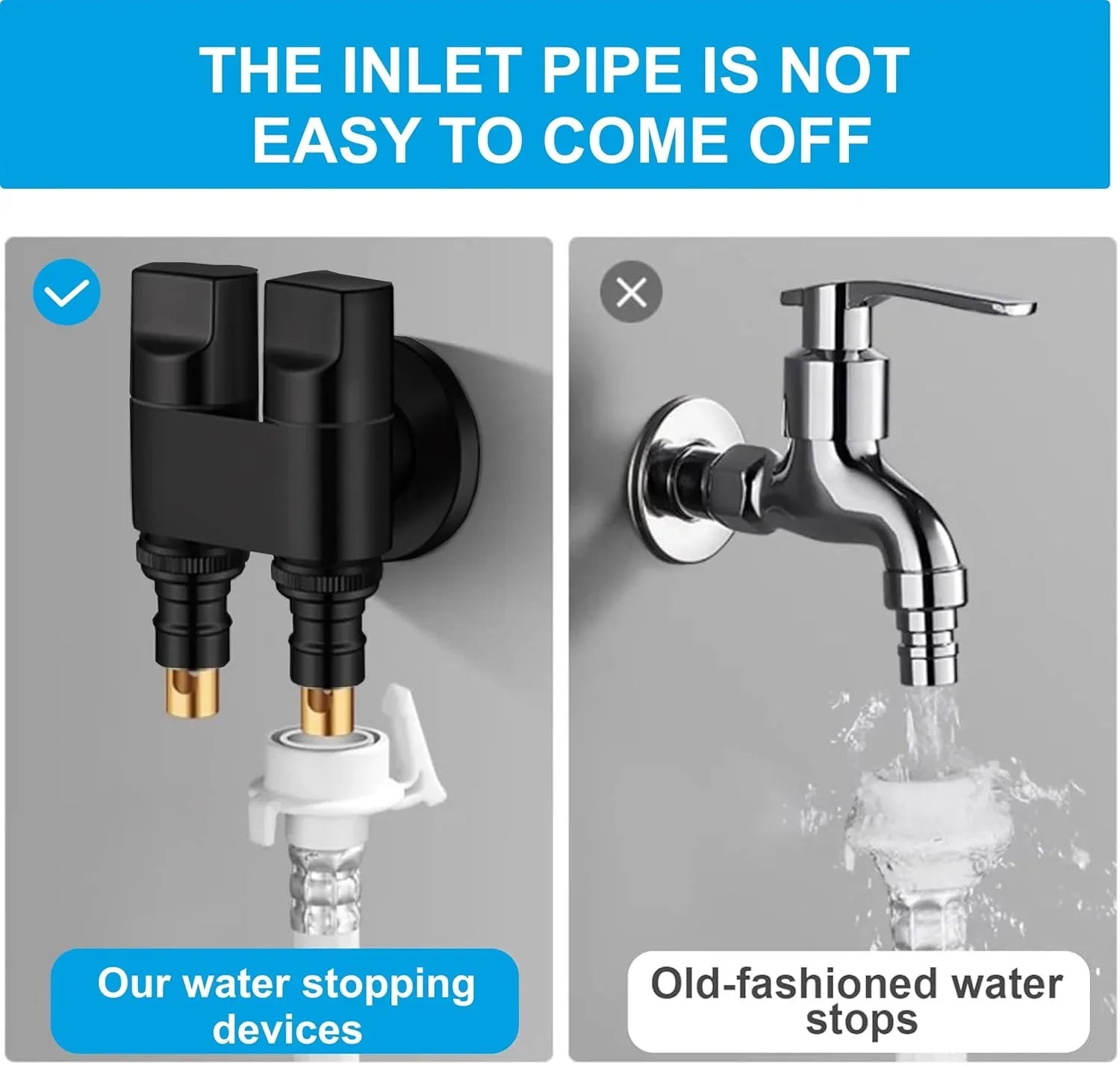 Fossa Shower Diverter Valve,Two Outlets Dual Control Washing Machine Tap Triangular Adapter Valve Spare Parts for Toilet, Bidet, Shower, Sink, (Chrome Finish) Black with Nozzle - Fossa Home