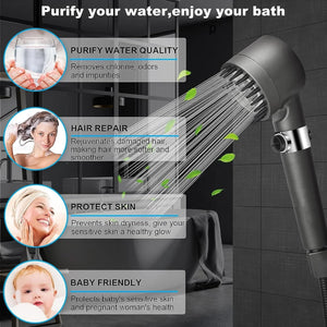 Fossa Snow Shower Head with Filter, High Pressure Shower Head Water Saving, Massage Hand Shower with 3+1 Jet Types, Rain Shower Head with Stop Function, with 1.5 Meter Stainless Steel Hose Pipe, Hook - Fossa Home
