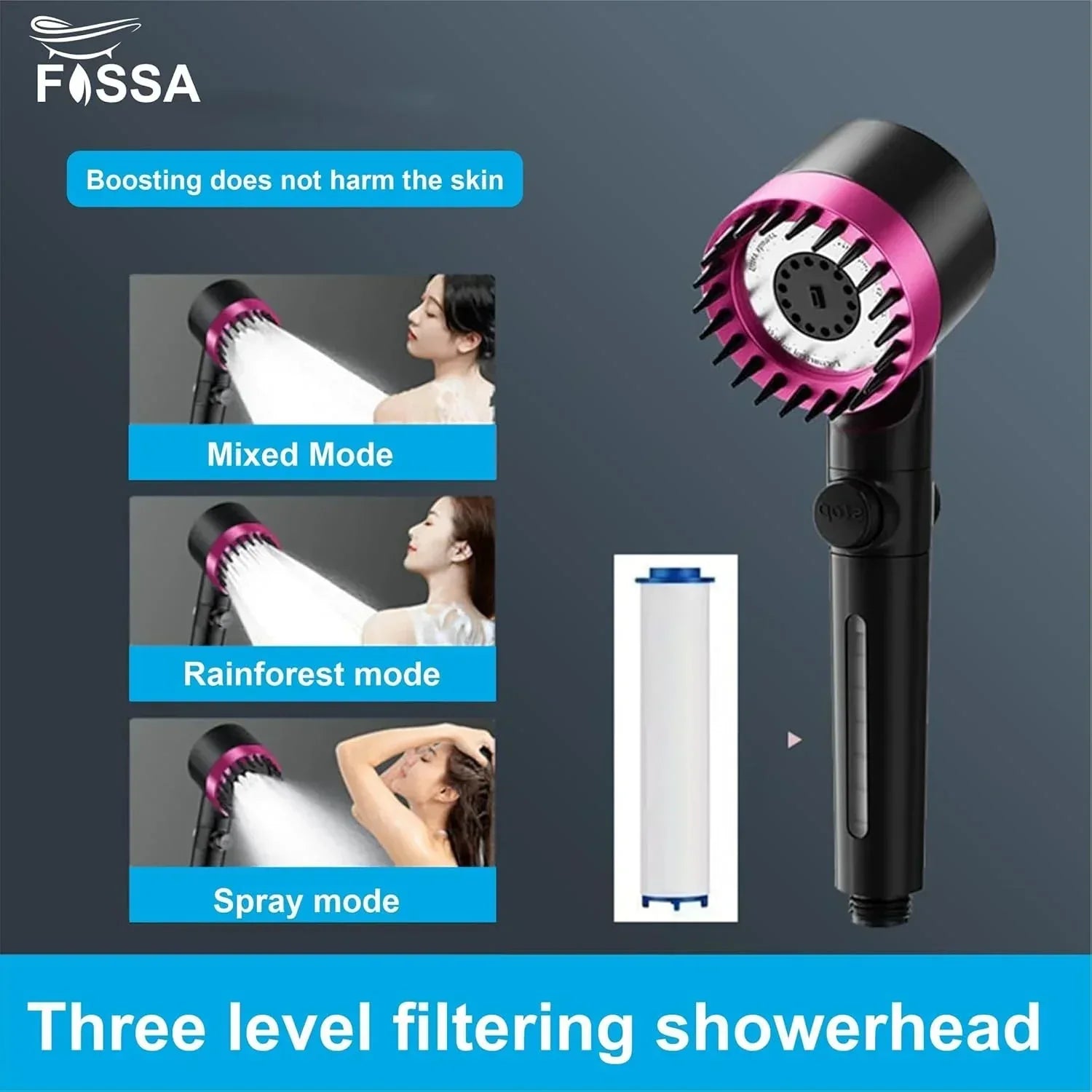 Snow 3 Modes ABS Black Finish Hand Shower With 1.5 Meter ABS Hose Pipe & Hook - Fossa Home