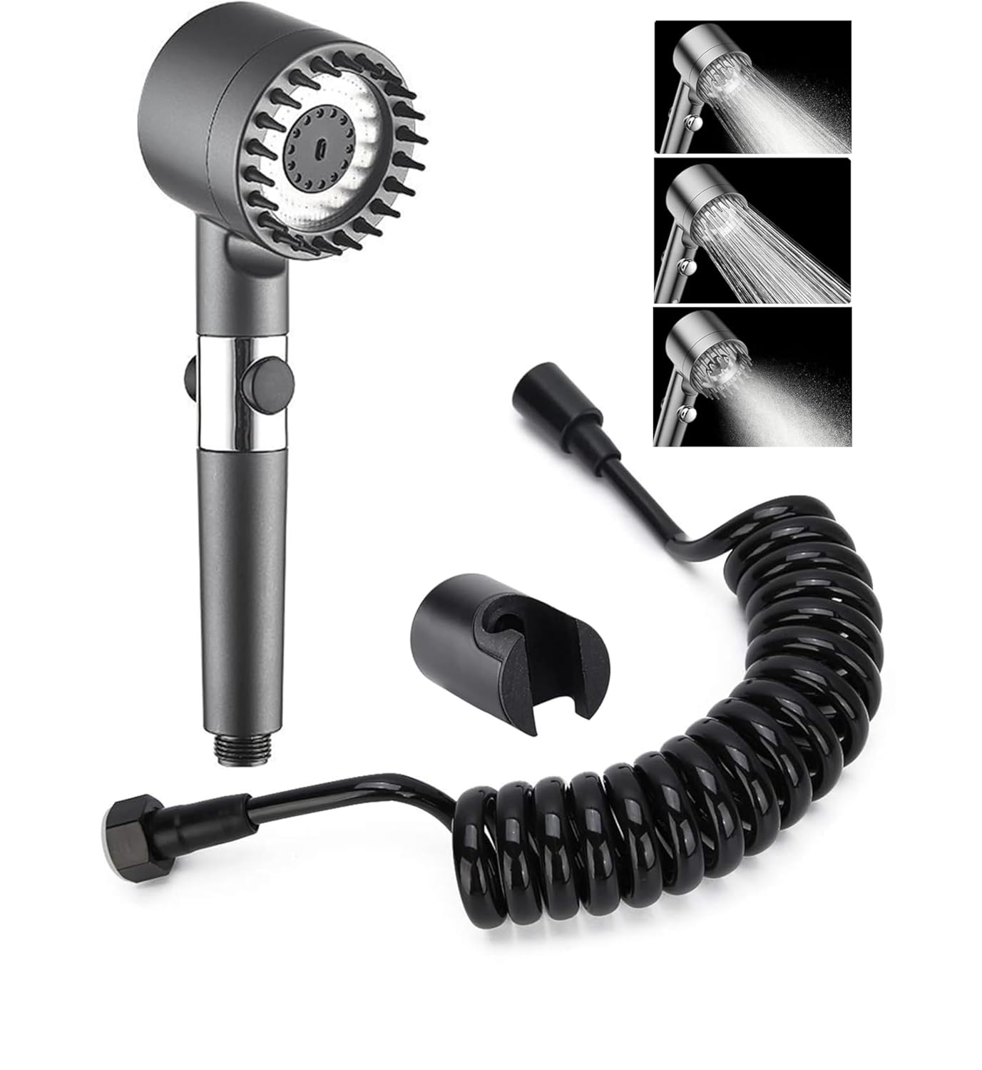 Fossa Snow Shower Head with Filter, High Pressure Shower Head Water Saving, Massage Hand Shower with 3+1 Jet Types, Rain Shower Head with Stop Function, with 1.5 Meter Stainless Steel Hose Pipe, Hook - Fossa Home