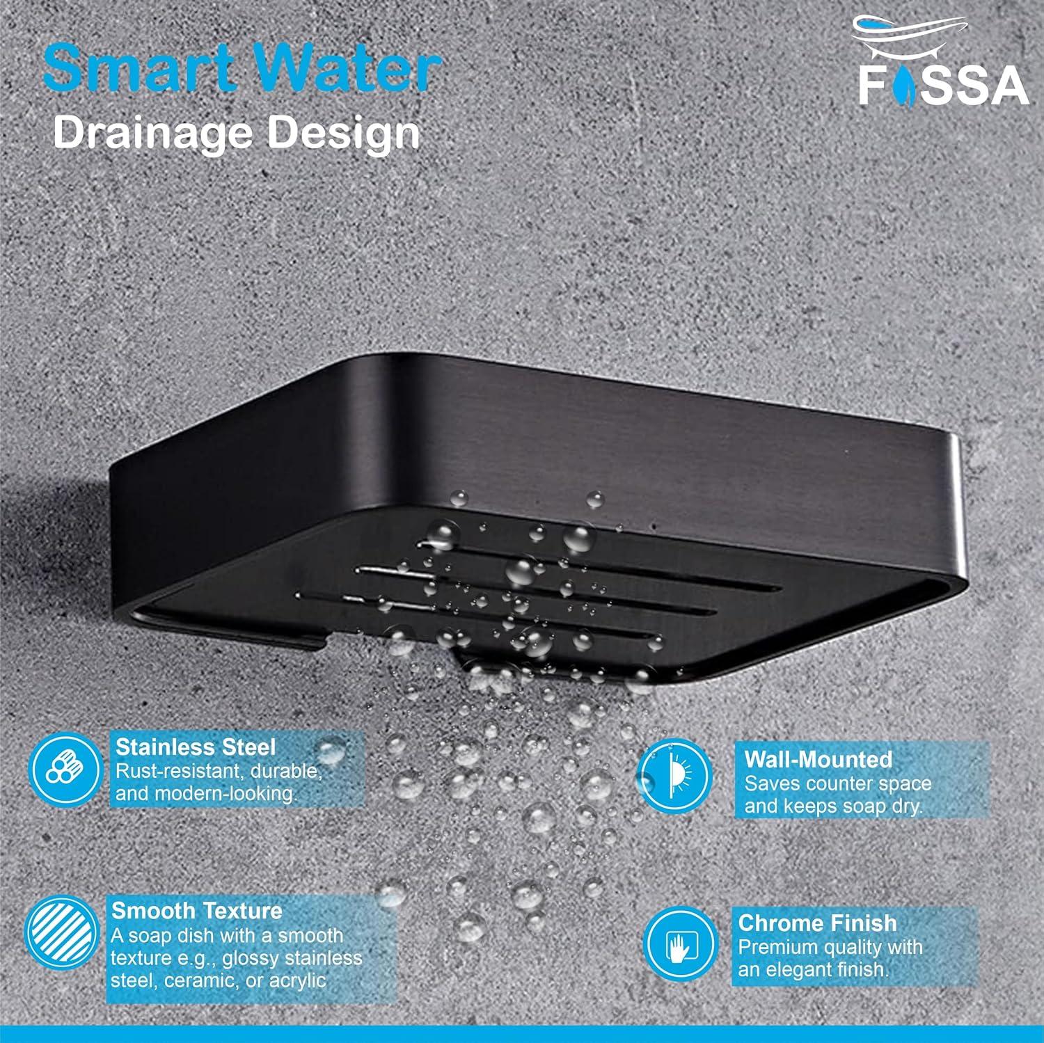 Fossa Soap Dish Premium Stainless Steel Wall Mounted Soap Holder for Bathroom, Soap Stand, Bathroom Accessories Matte Finish (Black) (Pack of 1) - Fossa Home