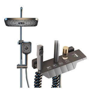 Fossa Spark Shower System with Thermostat Shower Set Wall Piano Button Shower Set Height Adjustable Rain Shower Set with Shower Fitting, 12 Inch Shower Head, Hand Shower, Bidet Spray, Gun (Grey) ( Heavy Weight ) - Fossa Home